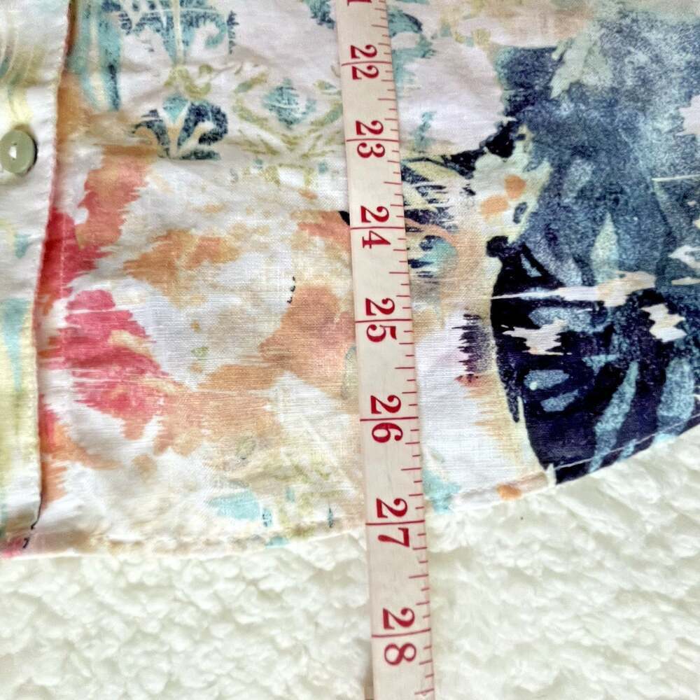 Chicos 1 Womens 8/M Linen Watercolor Art Button Shirt 3/4 Sleeve Resort Coastal - Picture 9 of 16